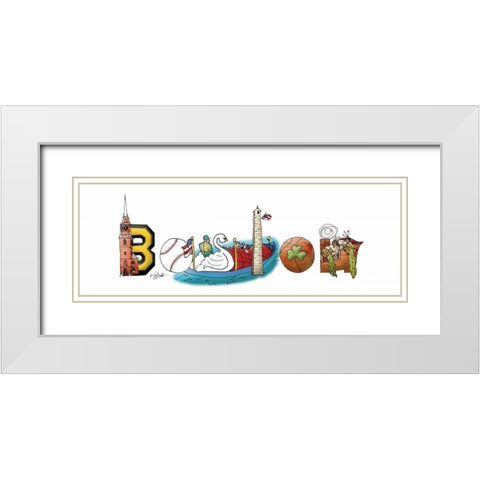 Boston Illustration White Modern Wood Framed Art Print with Double Matting by Stimson, Diane