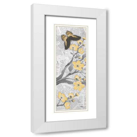Cherry Blossom Bflies 1 White Modern Wood Framed Art Print with Double Matting by Stimson, Diane