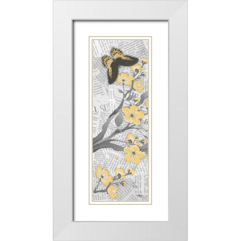 Cherry Blossom Bflies 1 White Modern Wood Framed Art Print with Double Matting by Stimson, Diane