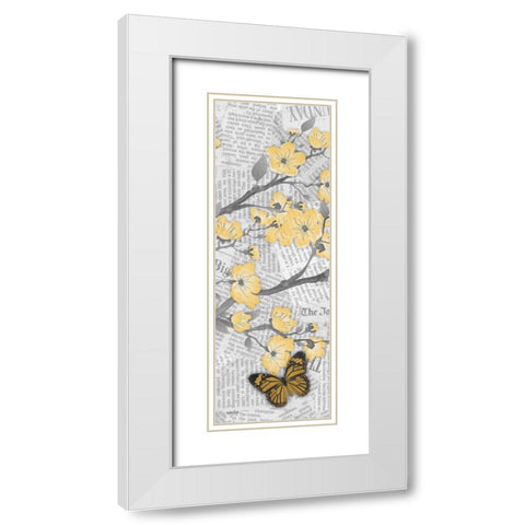 Cherry Blossom Bflies 2 White Modern Wood Framed Art Print with Double Matting by Stimson, Diane