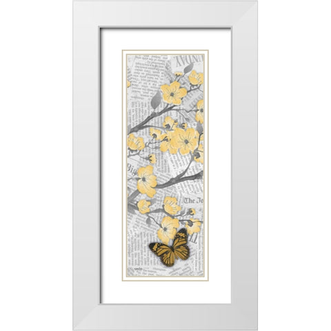Cherry Blossom Bflies 2 White Modern Wood Framed Art Print with Double Matting by Stimson, Diane