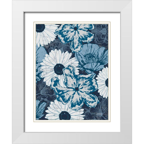 Floral Toile 4 White Modern Wood Framed Art Print with Double Matting by Stimson, Diane