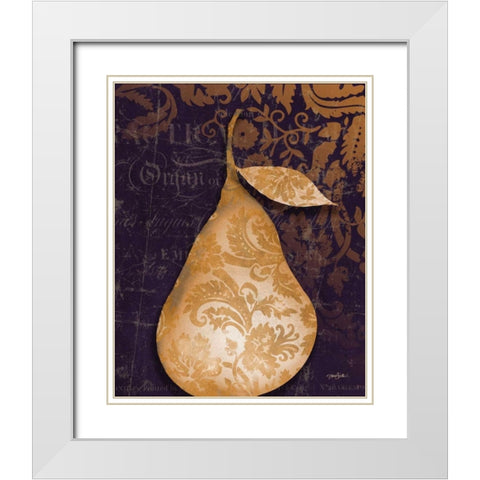 Pear Damask Center White Modern Wood Framed Art Print with Double Matting by Stimson, Diane