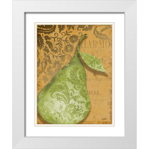 Green Pear Damask White Modern Wood Framed Art Print with Double Matting by Stimson, Diane