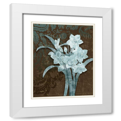 Daffodil Damask White Modern Wood Framed Art Print with Double Matting by Stimson, Diane