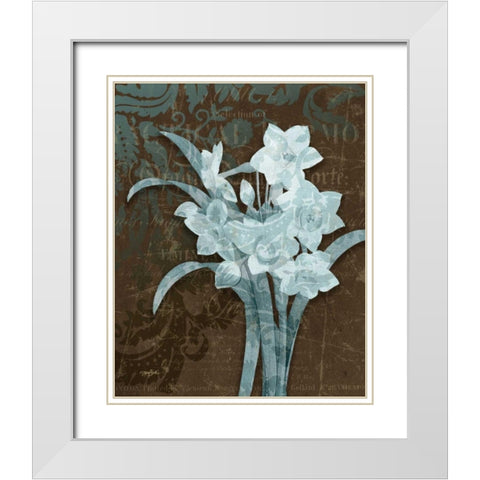 Daffodil Damask White Modern Wood Framed Art Print with Double Matting by Stimson, Diane