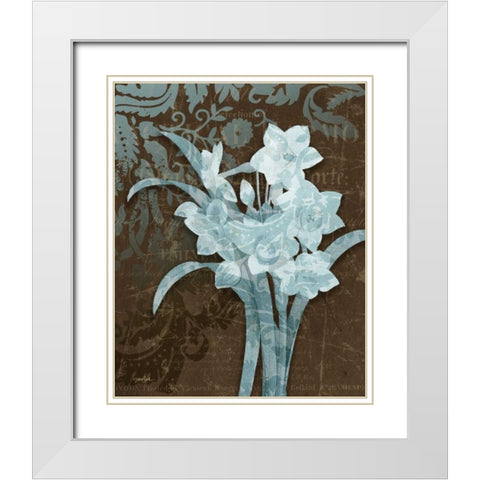 Daffodil Damask White Modern Wood Framed Art Print with Double Matting by Stimson, Diane
