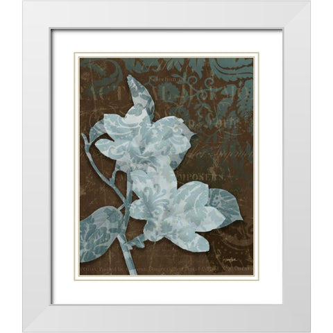 Magnolia Damask White Modern Wood Framed Art Print with Double Matting by Stimson, Diane