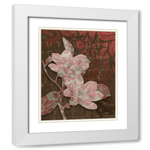 Magnolia Damask White Modern Wood Framed Art Print with Double Matting by Stimson, Diane