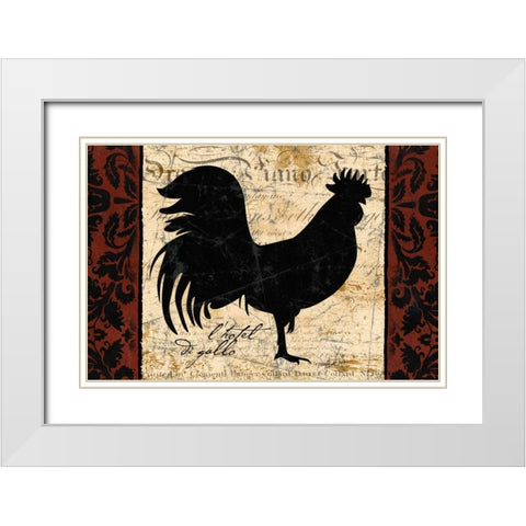 Black Rooster 1 White Modern Wood Framed Art Print with Double Matting by Stimson, Diane