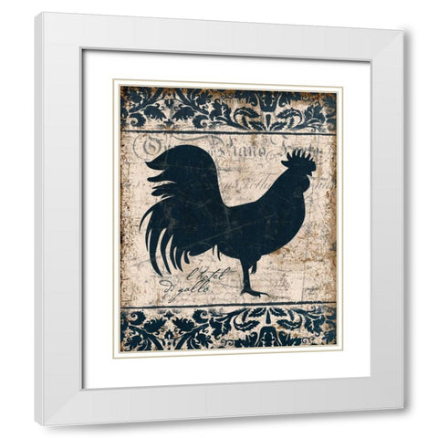 Navy Rooster 1 White Modern Wood Framed Art Print with Double Matting by Stimson, Diane