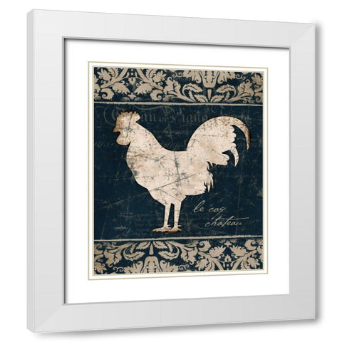 Navy Rooster 2 White Modern Wood Framed Art Print with Double Matting by Stimson, Diane