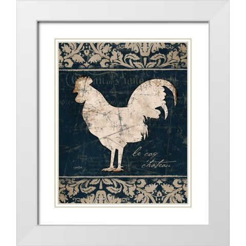 Navy Rooster 2 White Modern Wood Framed Art Print with Double Matting by Stimson, Diane