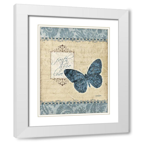 Bfly Damask 2 White Modern Wood Framed Art Print with Double Matting by Stimson, Diane