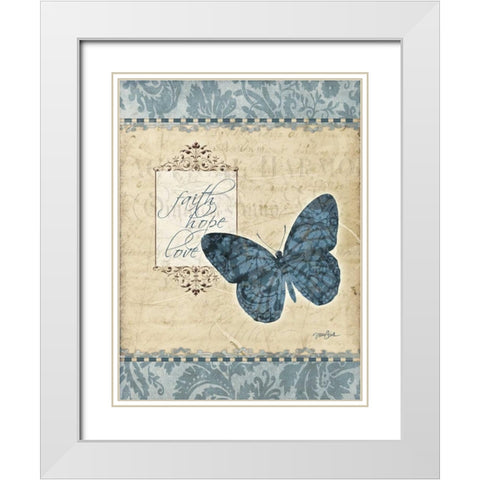 Bfly Damask 2 White Modern Wood Framed Art Print with Double Matting by Stimson, Diane