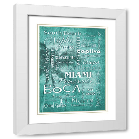 FL Cities Aqua White Modern Wood Framed Art Print with Double Matting by Stimson, Diane