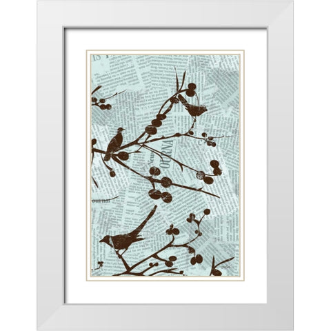 Bird Branches B White Modern Wood Framed Art Print with Double Matting by Stimson, Diane
