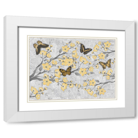 Cherry Blossom Bflies White Modern Wood Framed Art Print with Double Matting by Stimson, Diane