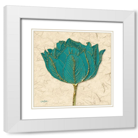 Teal Tulip White Modern Wood Framed Art Print with Double Matting by Stimson, Diane