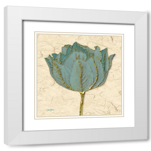 Muted Teal Tulip 1 White Modern Wood Framed Art Print with Double Matting by Stimson, Diane