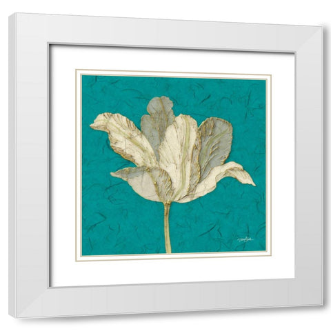 Teal Behind Tulip White Modern Wood Framed Art Print with Double Matting by Stimson, Diane