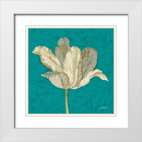 Teal Behind Tulip White Modern Wood Framed Art Print with Double Matting by Stimson, Diane