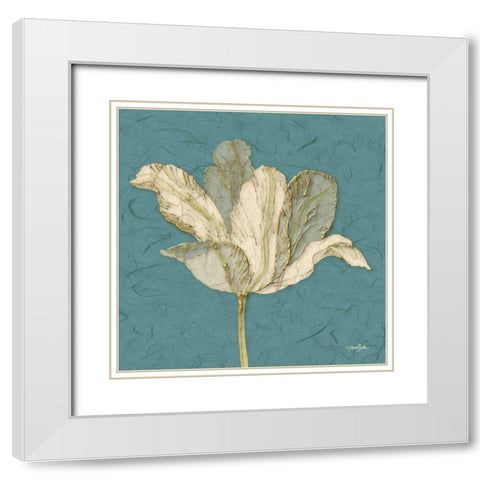 Muted Teal Behind Tulip White Modern Wood Framed Art Print with Double Matting by Stimson, Diane