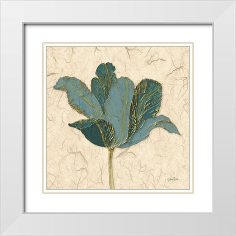 Muted Teal Tulip 2 White Modern Wood Framed Art Print with Double Matting by Stimson, Diane