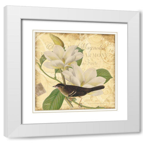 Bird Magnolia White Modern Wood Framed Art Print with Double Matting by Stimson, Diane
