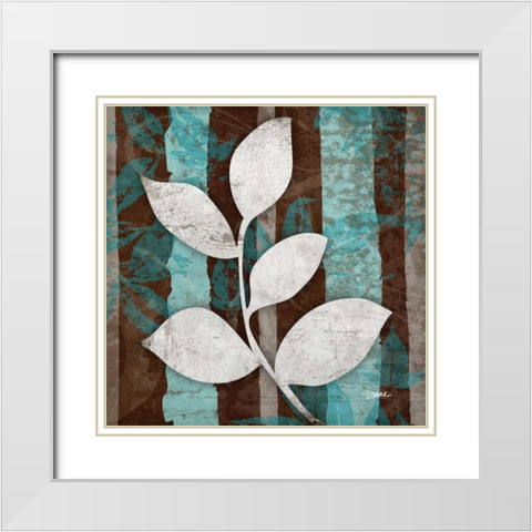 Aqua Leaf 1 White Modern Wood Framed Art Print with Double Matting by Stimson, Diane