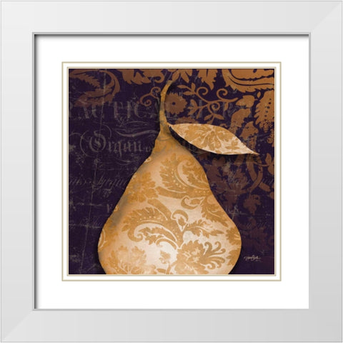 Pear Damask White Modern Wood Framed Art Print with Double Matting by Stimson, Diane