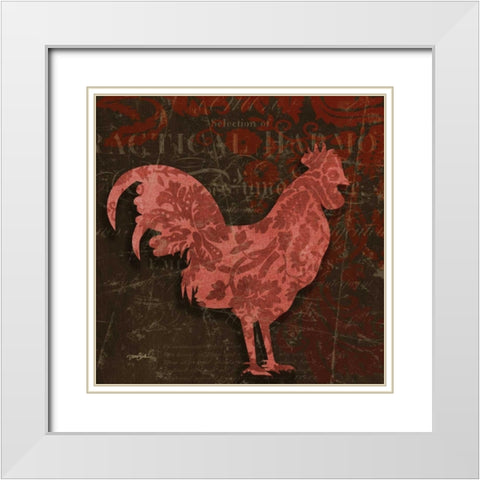 Rooster Damask 1 White Modern Wood Framed Art Print with Double Matting by Stimson, Diane