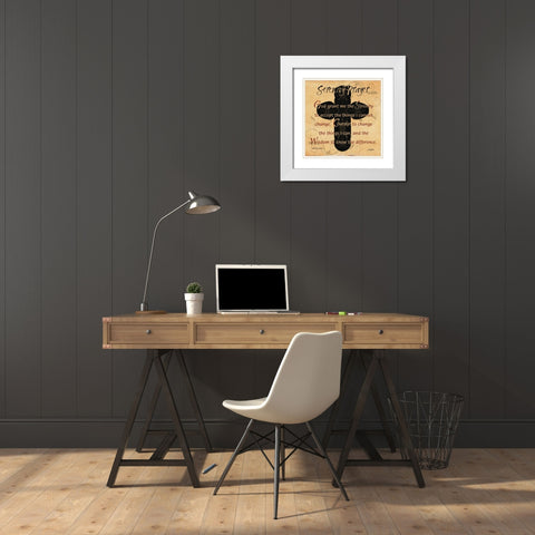 Serenity Prayer Cross White Modern Wood Framed Art Print with Double Matting by Stimson, Diane