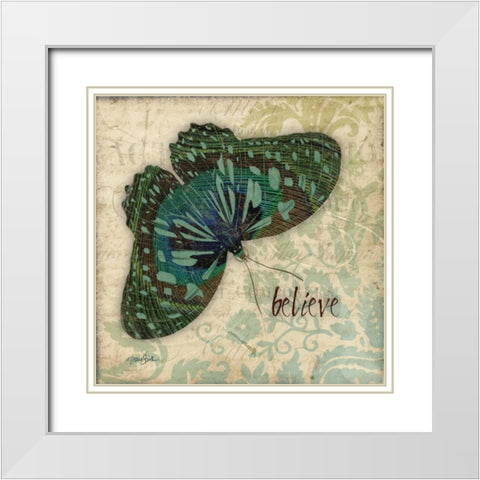 Peacock Bfly 2 White Modern Wood Framed Art Print with Double Matting by Stimson, Diane