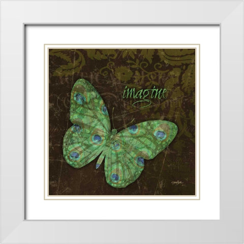 Peacock Bfly 3 White Modern Wood Framed Art Print with Double Matting by Stimson, Diane