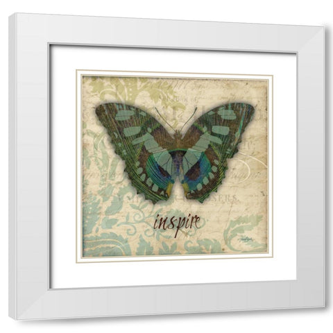 Peacock Bfly 5 White Modern Wood Framed Art Print with Double Matting by Stimson, Diane