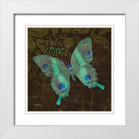 Peacock Bfly 6 White Modern Wood Framed Art Print with Double Matting by Stimson, Diane