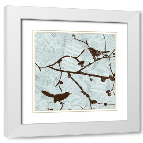 Bird Branches 1 White Modern Wood Framed Art Print with Double Matting by Stimson, Diane
