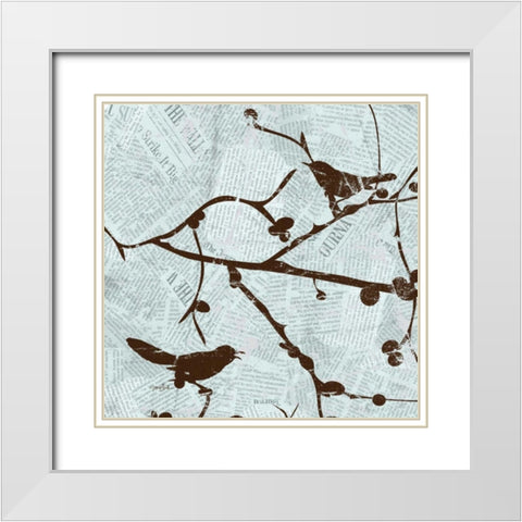 Bird Branches 1 White Modern Wood Framed Art Print with Double Matting by Stimson, Diane