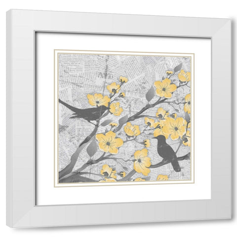 Cherry Blossom Birds 1 White Modern Wood Framed Art Print with Double Matting by Stimson, Diane