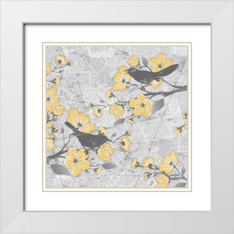 Cherry Blossom Birds 2 White Modern Wood Framed Art Print with Double Matting by Stimson, Diane