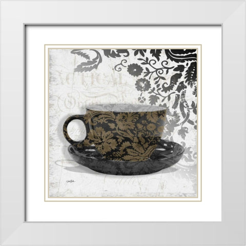 Coffee Damask 1 White Modern Wood Framed Art Print with Double Matting by Stimson, Diane