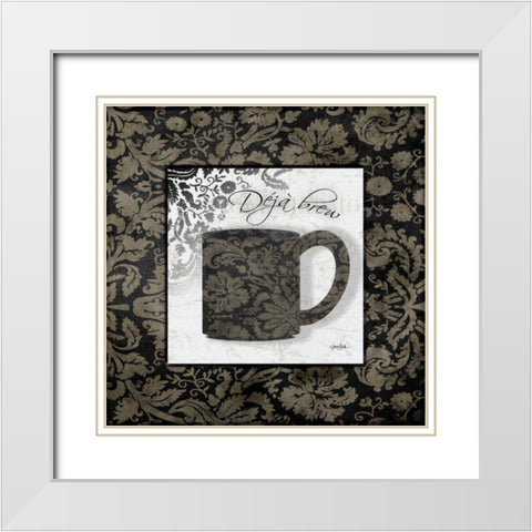 Coffee Damask 2 White Modern Wood Framed Art Print with Double Matting by Stimson, Diane