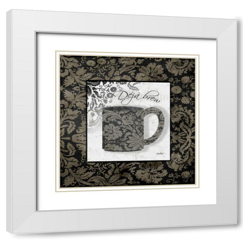Gray Coffee Damask 2 White Modern Wood Framed Art Print with Double Matting by Stimson, Diane