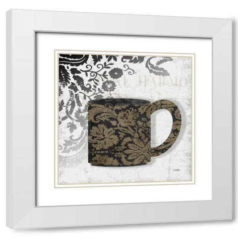 Coffee Damask 2 White Modern Wood Framed Art Print with Double Matting by Stimson, Diane