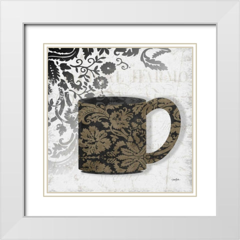 Coffee Damask 2 White Modern Wood Framed Art Print with Double Matting by Stimson, Diane