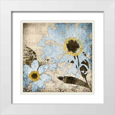 Flora Symphony 3 Blue White Modern Wood Framed Art Print with Double Matting by Stimson, Diane