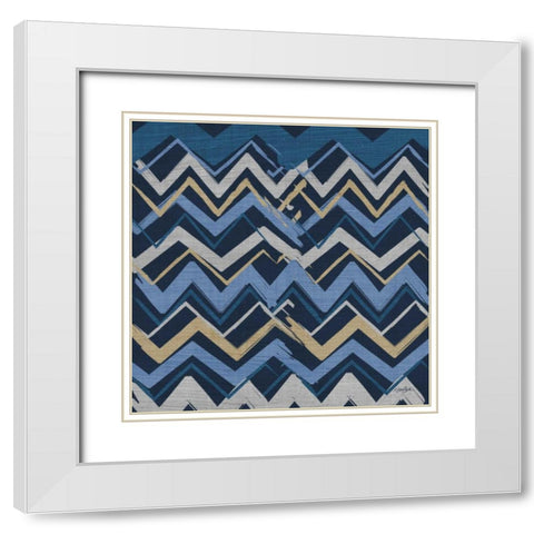 Chevron on Navy White Modern Wood Framed Art Print with Double Matting by Stimson, Diane