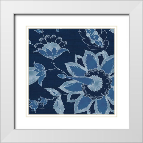Denim Floral 1 White Modern Wood Framed Art Print with Double Matting by Stimson, Diane