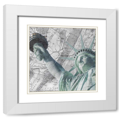 Statue NYC White Modern Wood Framed Art Print with Double Matting by Stimson, Diane